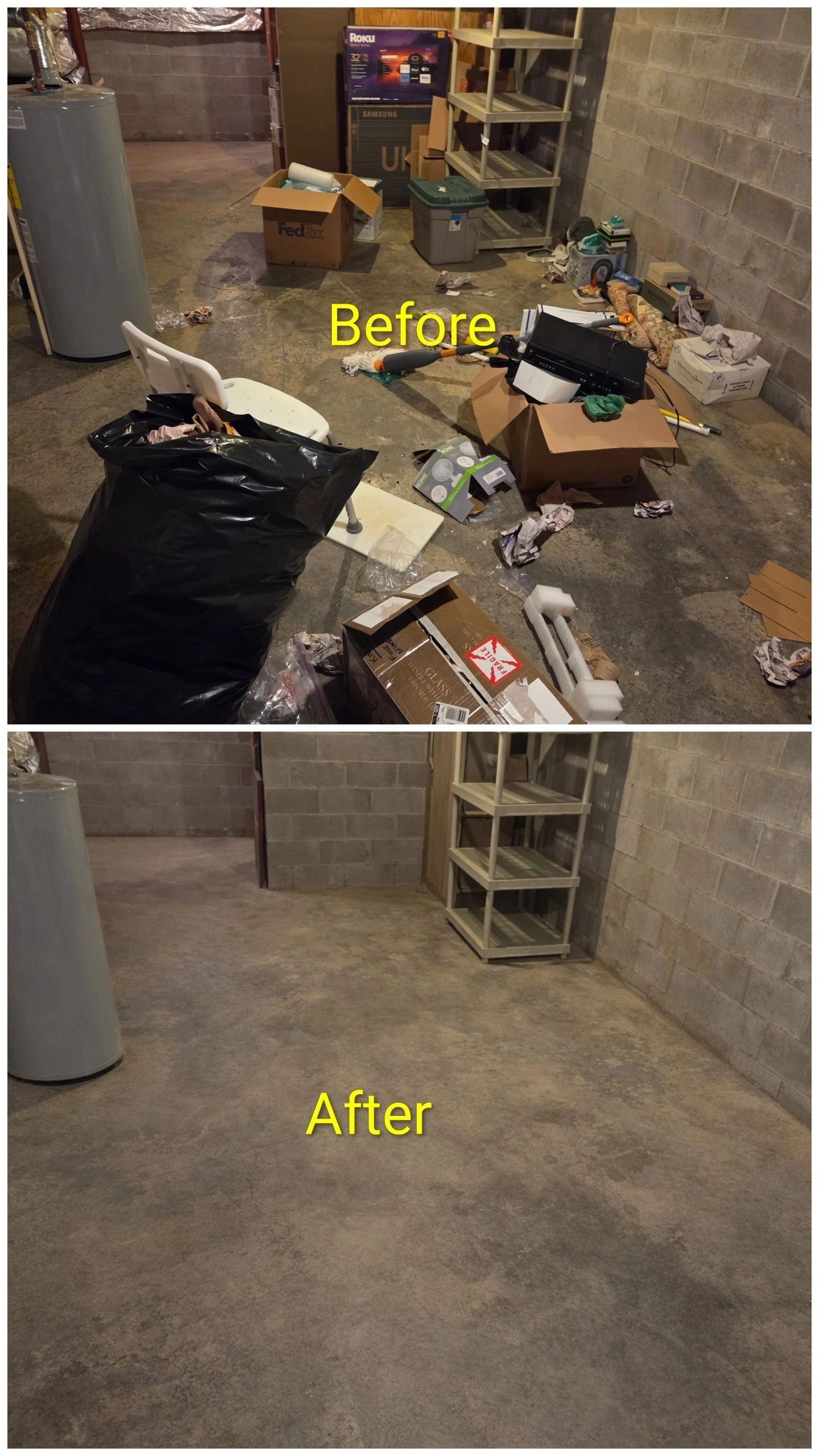 Before and after basement cleanout